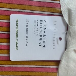 Pottery Barn Zeena Stripe Block Print Napkins